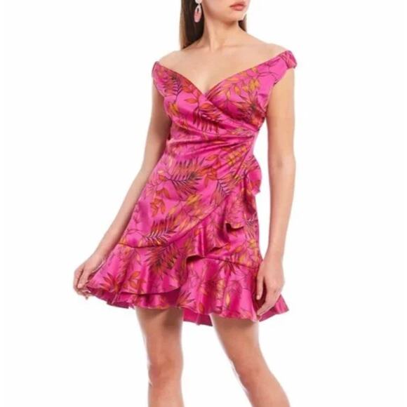 Sachin & Babi Women's size 8 "Abigail" Pink and Red Off the Shoulder Mini Dress - Picture 1 of 9